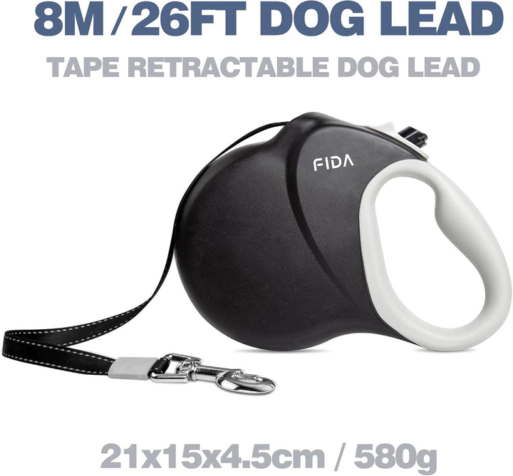 Fida 8m/26FT Hundeleine, verknotungsfrei Rollleine für mittelgrosse/grosse Hunde, robuste Leine für