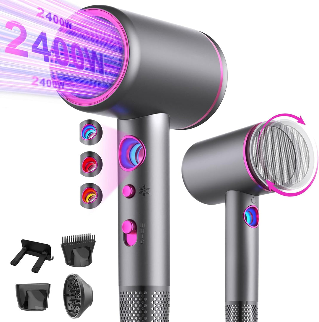Tisoutec Föhn,Fön,Haartrockner Profi Ionen mit AC Motor 2400W Reisefön Diffusor|Haarfön 4-in-1|Heiss