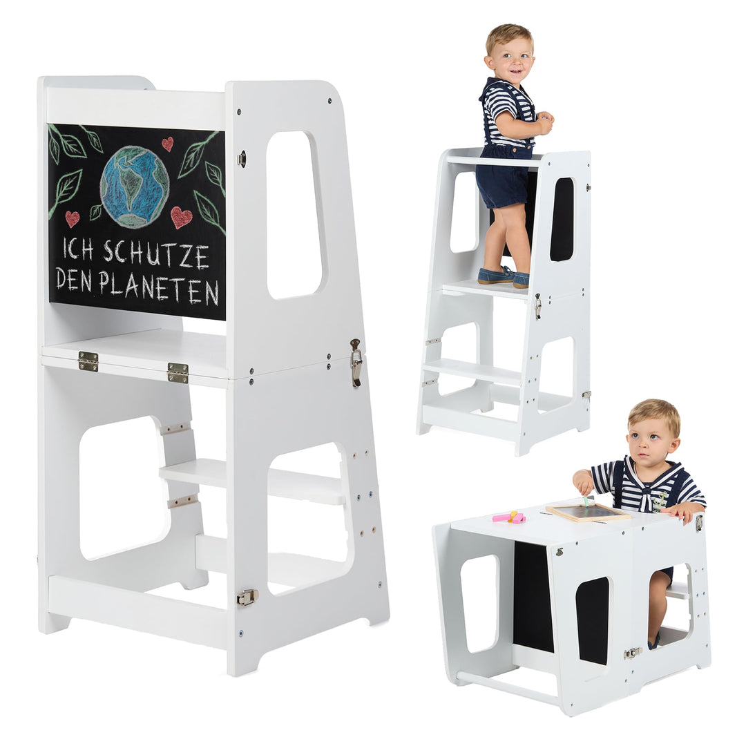 Montessori Lernturm ab 1 Jahr Klappbar Gross– 2-in-1 Premium Learning Tower & Tisch – Lernturm klapp