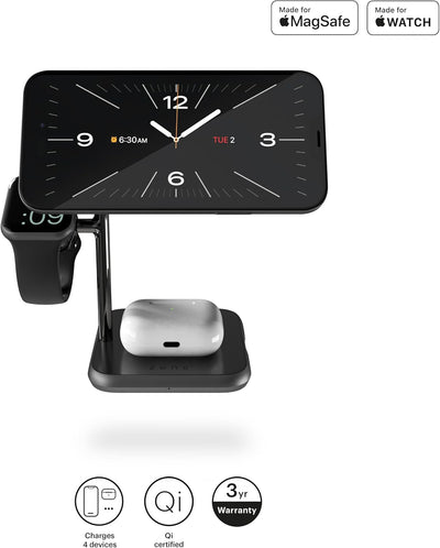 ZENS MagSafe+Watch 15W MagSafe Ladestation 3 in 1 für iPhone, Apple Watch und AirPods (Made for MagS