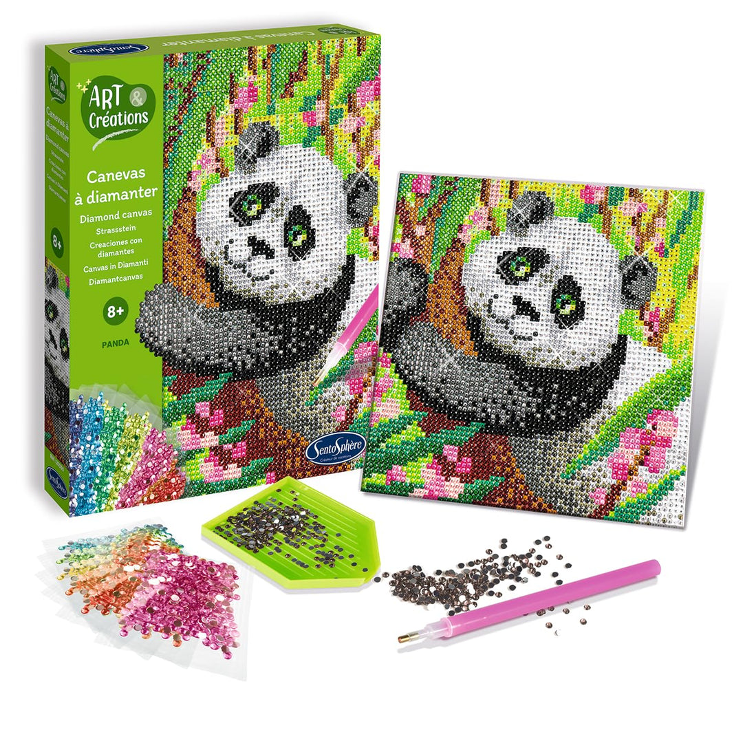 Sentosphère 3920350 Bastelset Strassstein-Bild, Motiv Panda, Kreativ-Set, DIY für Kinder und Erwachs