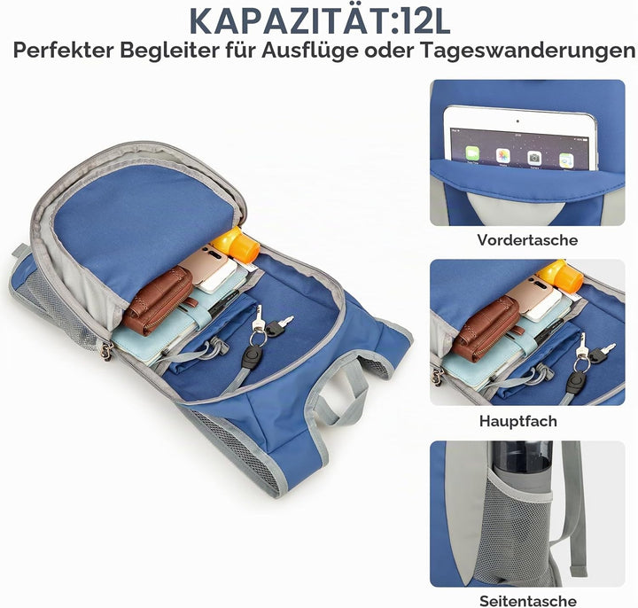 G4Free Kleiner Rucksack 12L Faltbarer Leichter Wanderrucksack Damen Herren Daypack für Outdoor Wande