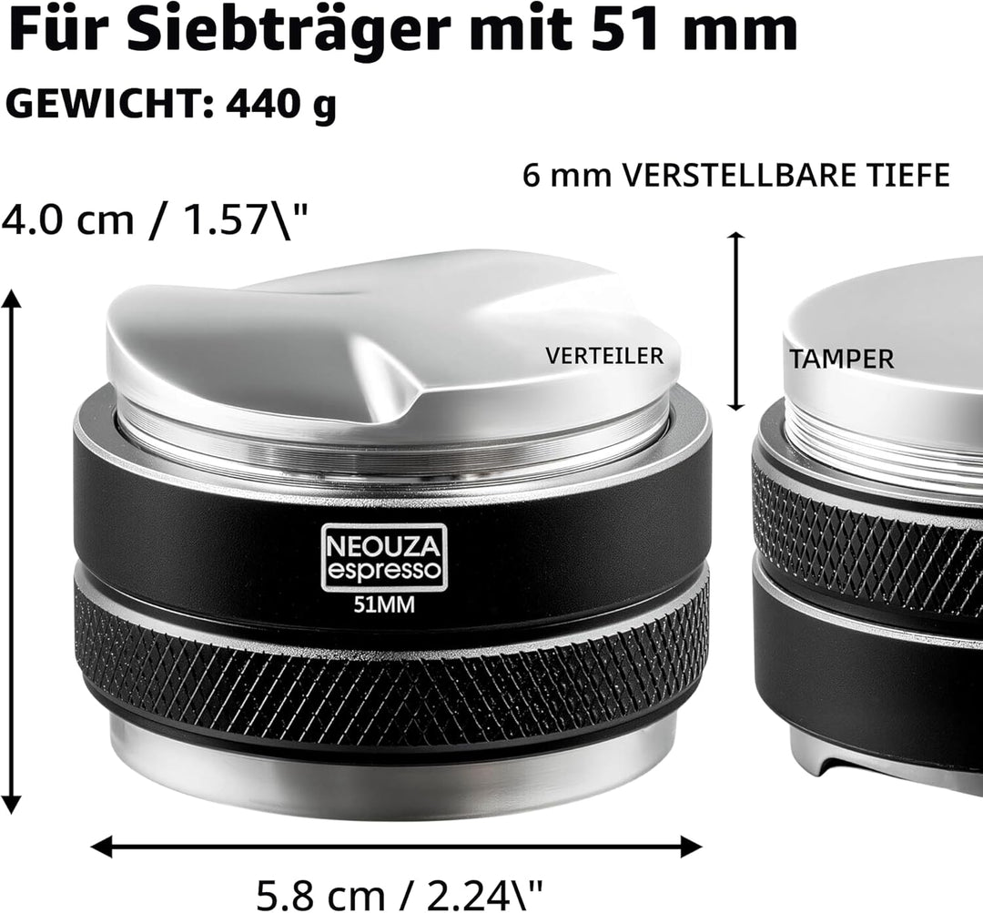 NEOUZA 51mm Coffee Distributor & Tamper 2 in 1 Double Head Coffee Leveller Fits 51mm Delonghi Brevil