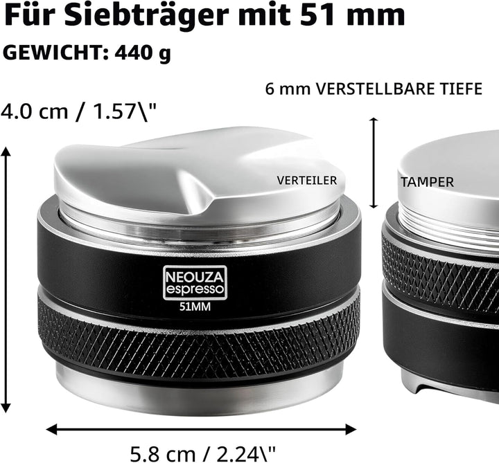 NEOUZA 51mm Coffee Distributor & Tamper 2 in 1 Double Head Coffee Leveller Fits 51mm Delonghi Brevil