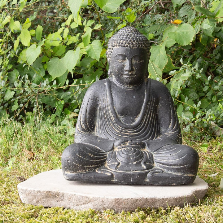 Oriental Galerie Japan Buddha Figur sitzend Skulptur Lotussitz Meditationsgeste Stein Lavasand Bali
