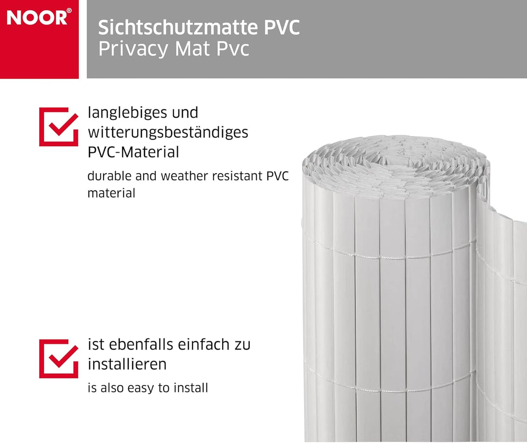 NOOR Sichtschutzmatte PVC 1,2 x 3m Weiss I Wasserdichter Sichtschutz aus Kunststoff für Gärten I UV-