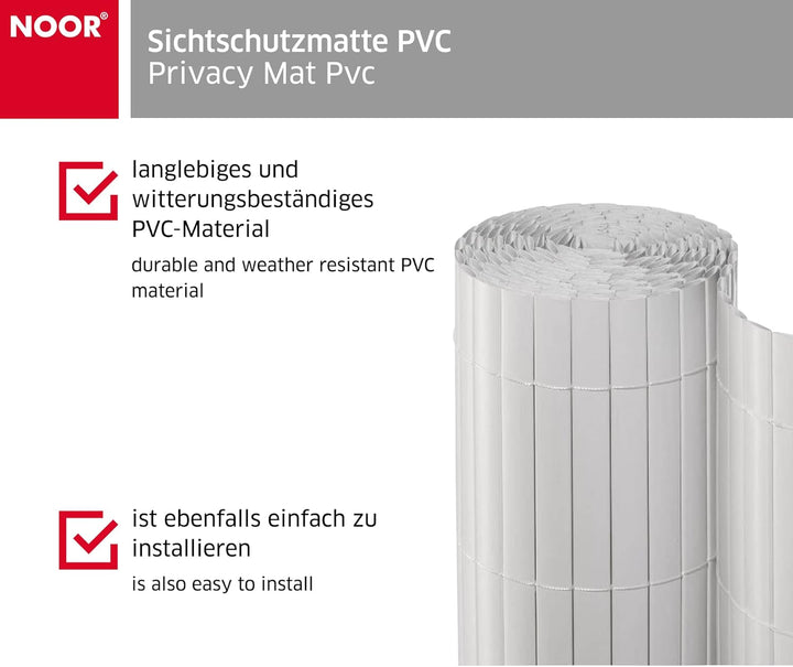 NOOR Sichtschutzmatte PVC 1,2 x 3m Weiss I Wasserdichter Sichtschutz aus Kunststoff für Gärten I UV-