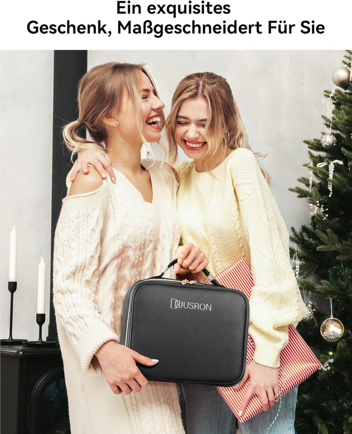 JUSRON Make-up Tasche mit Spiegel-3 Farben LED Licht, Reise Kosmetiktasche mit LED Spiegel, Tragbare