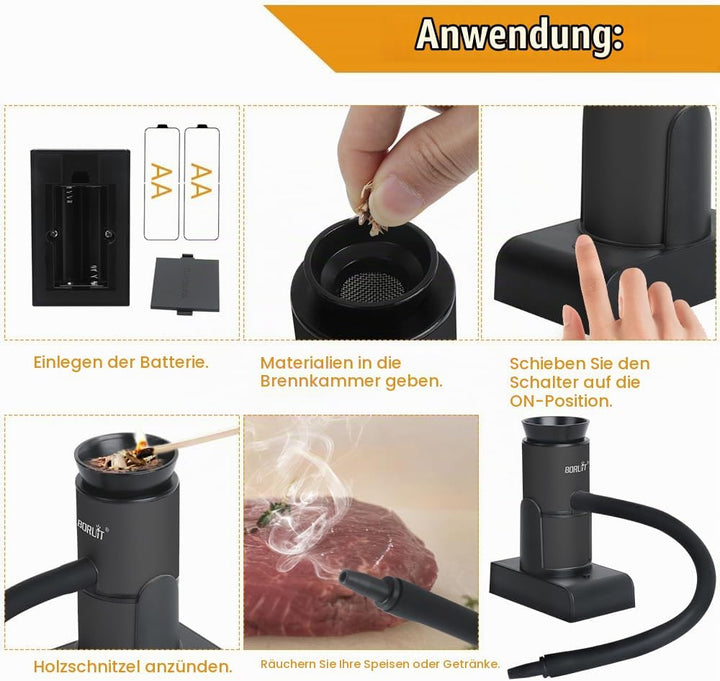 BORUIT Rauchen Gun Lebensmittel Raucher Portable Holz Cocktails Rauch Infuser mit Holzchips, Lebensm