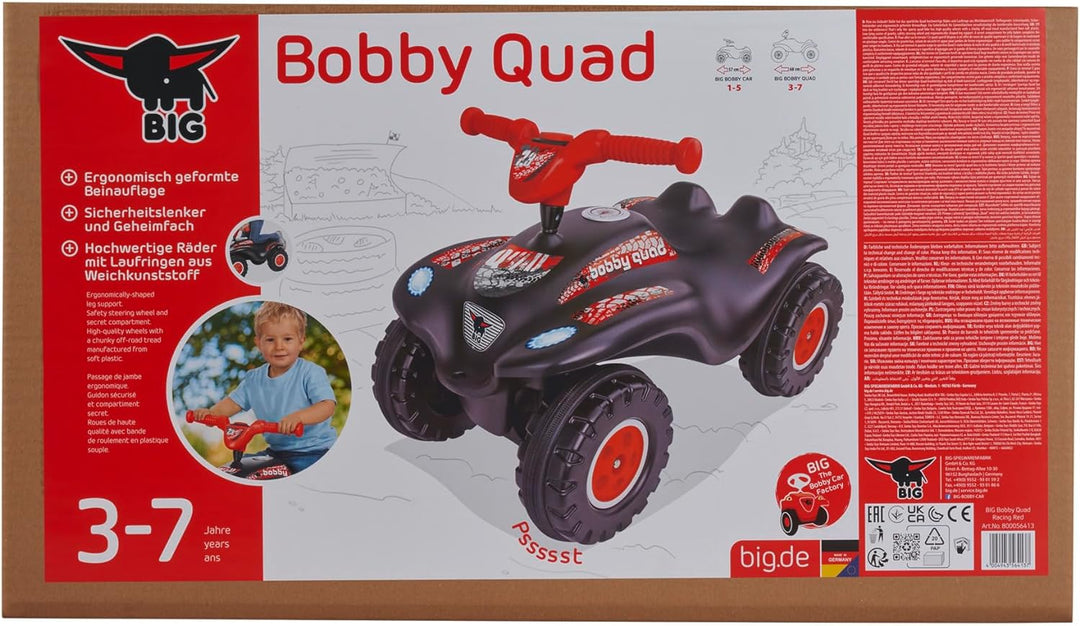 BIG Bobby Car Quad Racing (schwarz-rot) - Kinder-Rutschauto ab 3 Jahre mit Lenker, Hupe und Offroad-