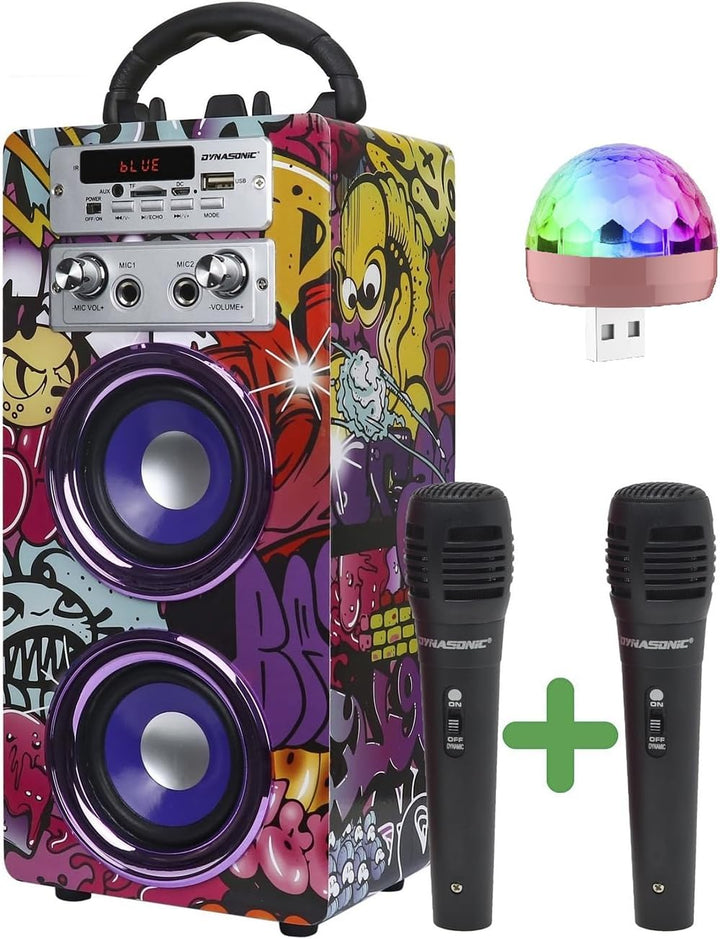 Dynamic Karaoke-Maschine, tragbarer Karaoke-Lautsprecher mit 2 Mikrofonen, Bluetooth-Lautsprecher, U