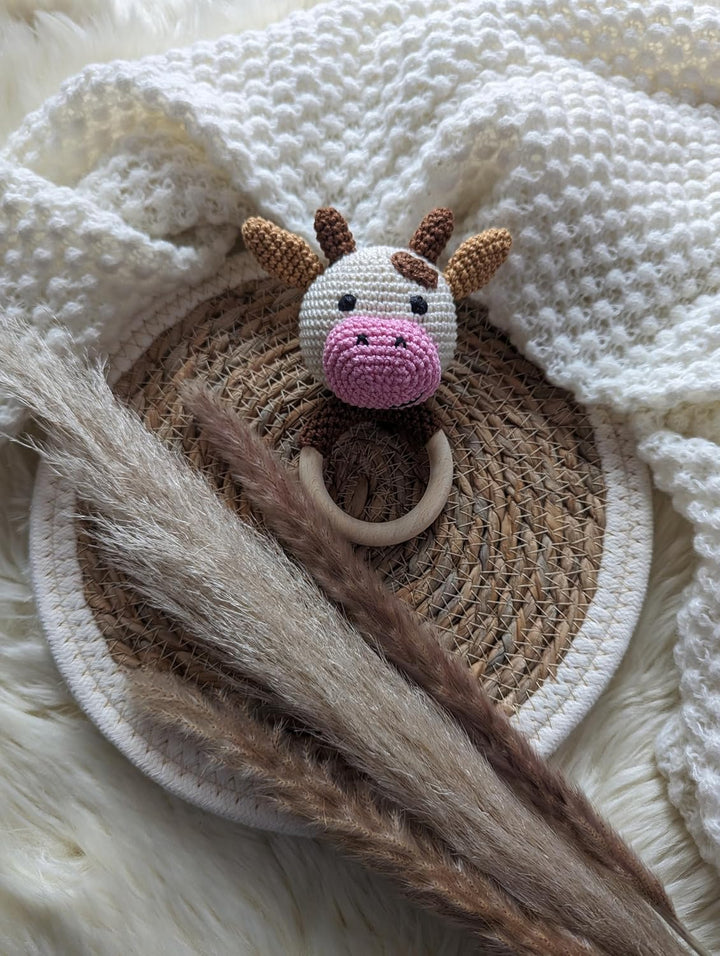 Baby Rassel Kuh | Beissring Kuh | Kuh gehäkelt | Geschenk zur Geburt | Geschenk zur Taufe | Babyspie