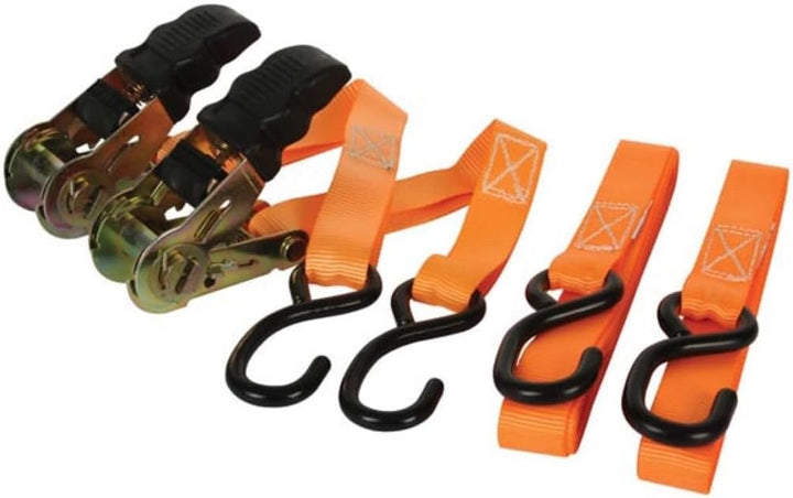 Toolland Spanngurt mit Ratsche, 2er Pack, zweiteilig, 4 S-Haken, Gummigriff, UV-beständig, wasserabw