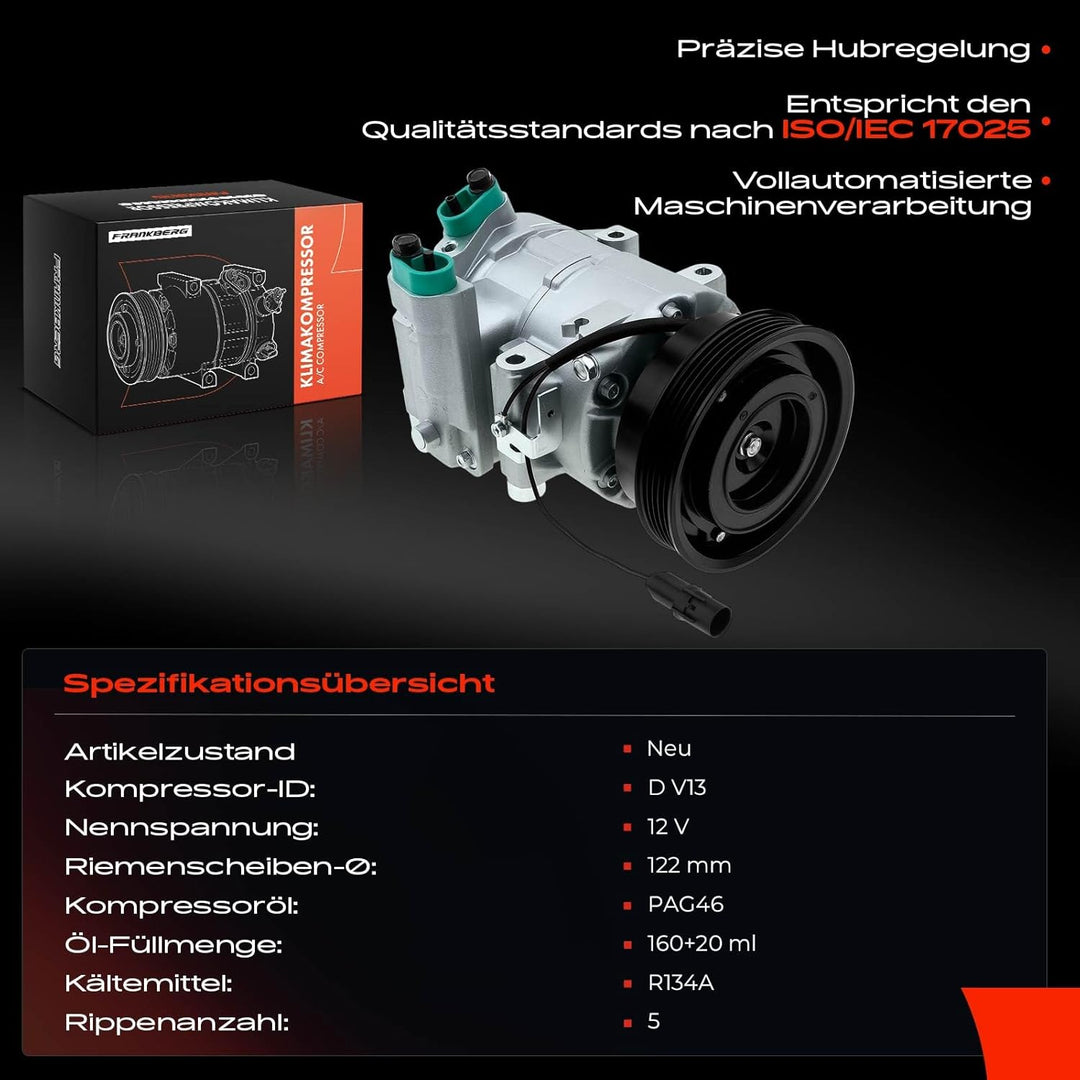 Frankberg Klimaanlage Klimakompressor Kompatibel mit i20 PB PBT 1.4L 1.6L Diesel 2008-2015 Replace#