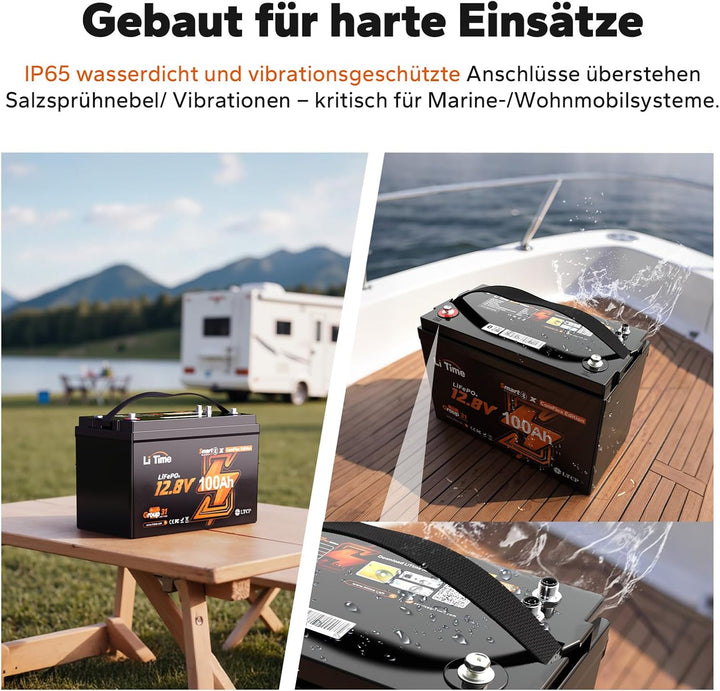LiTime LiFePO4 12V 100Ah Lithium Batterie Bluetooth mit Victron System, CAN/RS485 Kommunikation, 100
