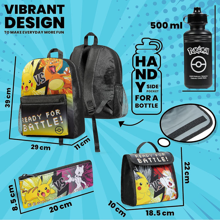 Pokemon Rucksack Kinder 4er Set Schulranzen Lunchbox Federmäppchen Wasserflasche 500ml Kinderrucksac