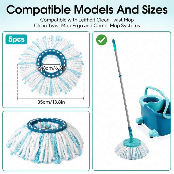 5 Stück Mikrofaser Wischmop Ersatzbezug geeignet für Leifheit Clean Twist Disc Mop Micro Set/Clean T