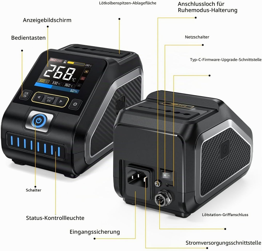 FNIRSI DWS-200 200W Digitale Lötstation Set mit 9 Lötspitzen (F210*3 & F245*6) sowie 2 Lötspitzenhal