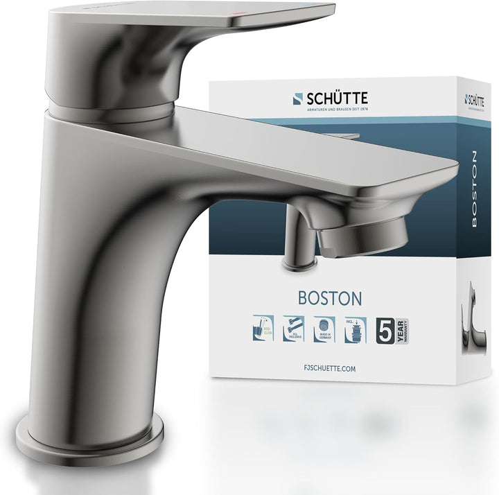 SCHÜTTE 33212 BOSTON Wasserhahn Bad Graphit matt, Waschtischarmatur, Mischbatterie Waschbecken grau,
