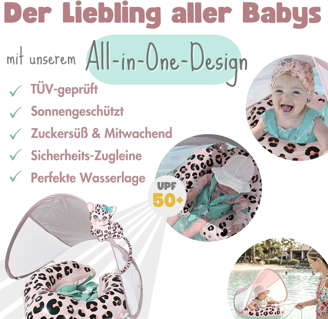 EDWEKIN® Einzigartiger Baby Schwimmring mit Leo Optik | Innovative Baby Schwimmhilfe mit Sonnenschut