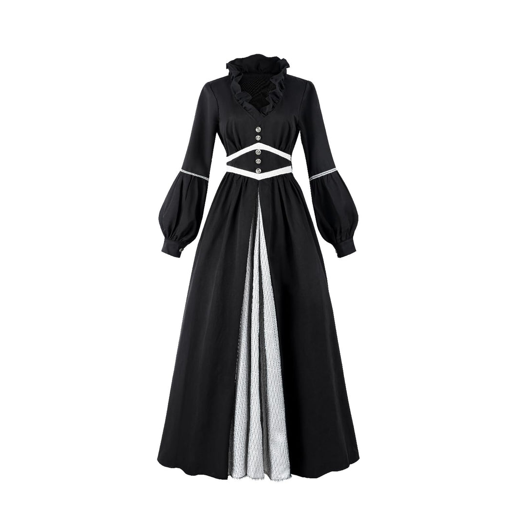CR ROLECOS Mittelalter Kleid Damen Gothic Viktorianisches Kleid Schwarz Maxikleid Langarm Renaissanc