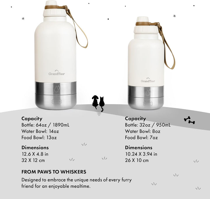 GrandTies Isolierte tragbare Hundewasserflasche mit 2 abnehmbaren Hundenapfspender, auslaufsicherer