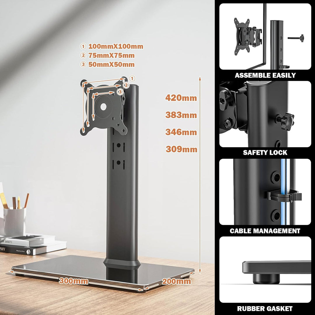 Einzelner LCD-Computer-Monitorständer, freistehend, für 33 cm bis 81,3 cm grosse Bildschirme mit Dre