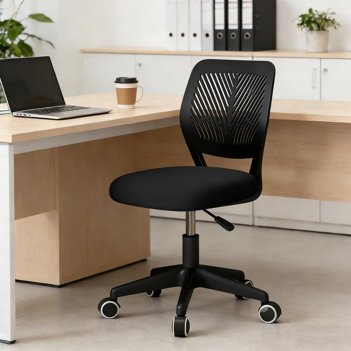 Höhenverstellbarer Homeoffice-Stuhl ohne Armlehnen – runder Schreibtisch-Rollhocker mit Rückenlehne