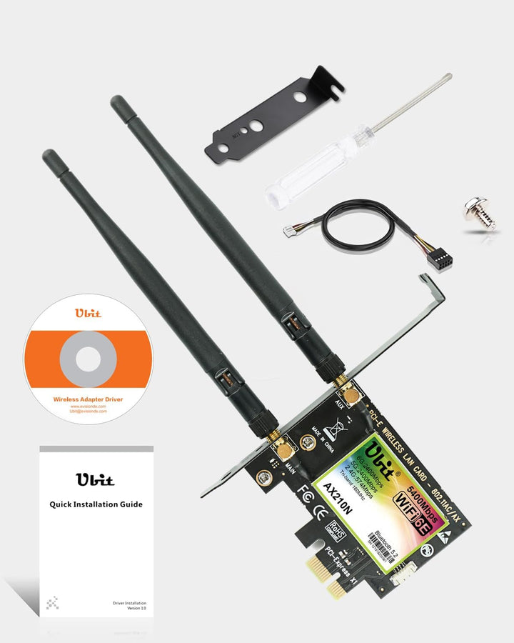Ubit WiFi 6E AXE5400 PCIe WLAN Karte für PC Intel AX210 Chipsatz mit Bluetooth 5.3 PCI Express Netzw