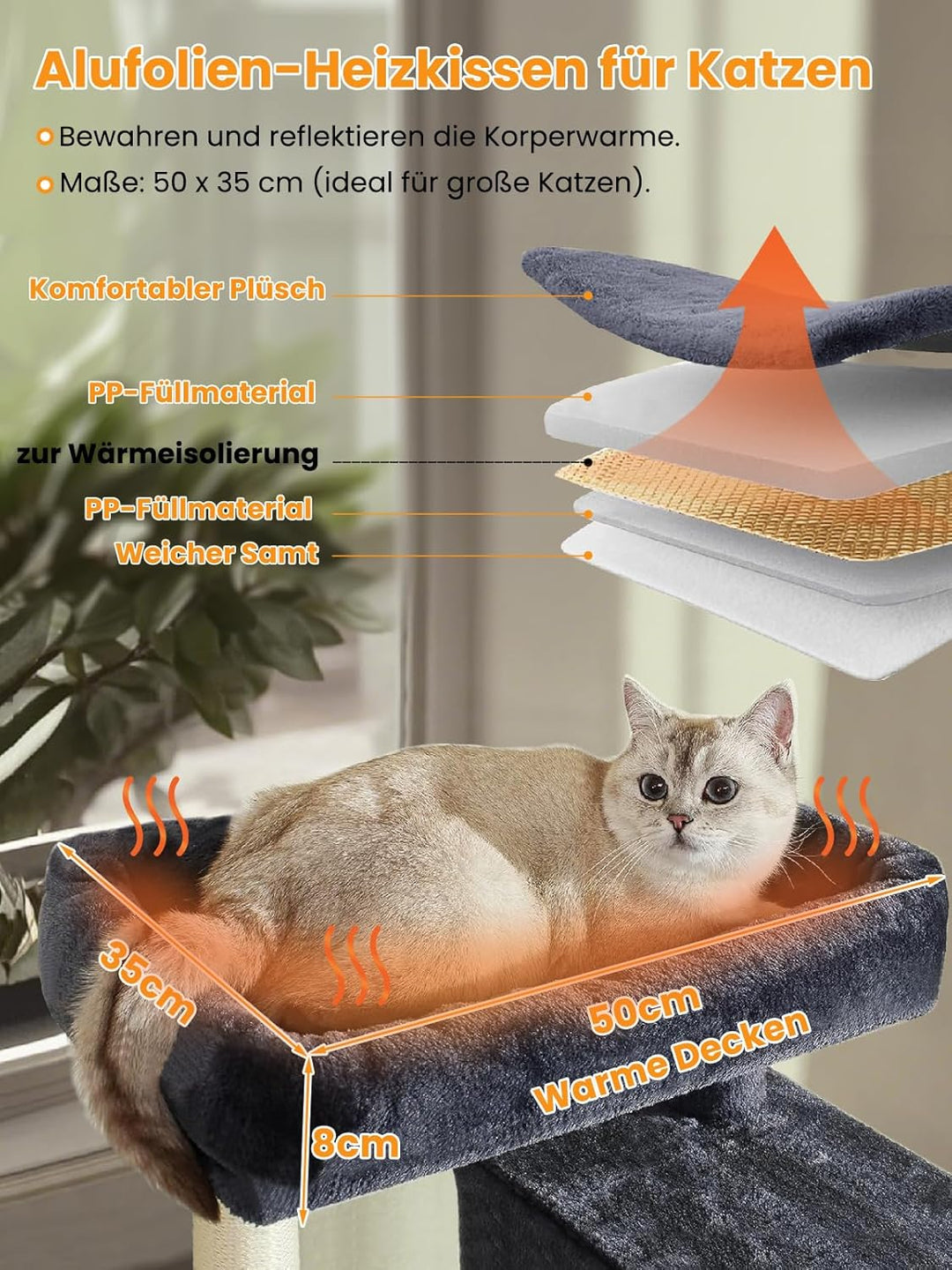 Kratzbaum Gross, XXL Katzenbaum Holz, 148cm Hoch mit Grosse Plattformen, Kratzsäulen, Höhle, Korb, P