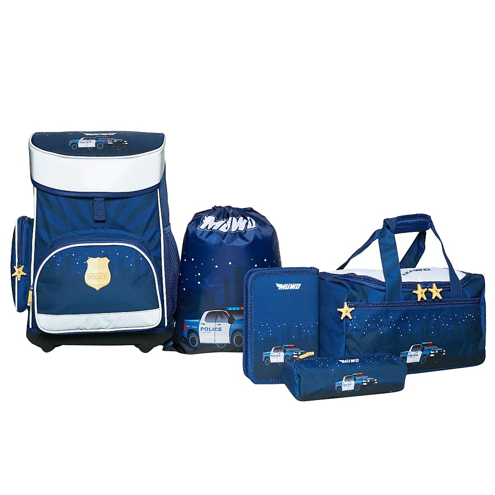 MUWO Kinder Schulranzen Set 5tlg. ergonomischer Leichter Schulrucksack mit Sporttasche, Turnbeutel,