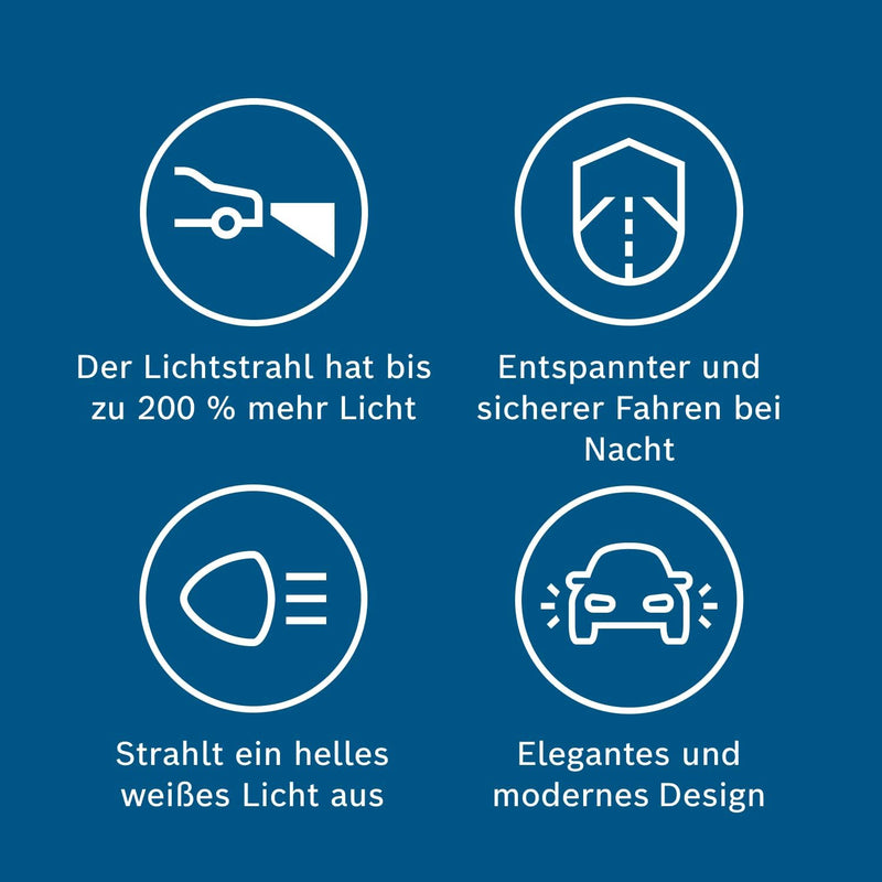 Bosch H4 Plus 200 Gigalight Halogen-Glühlampe für Auto-Scheinwerfer, 12 V 60/55 W, 200% mehr Licht -