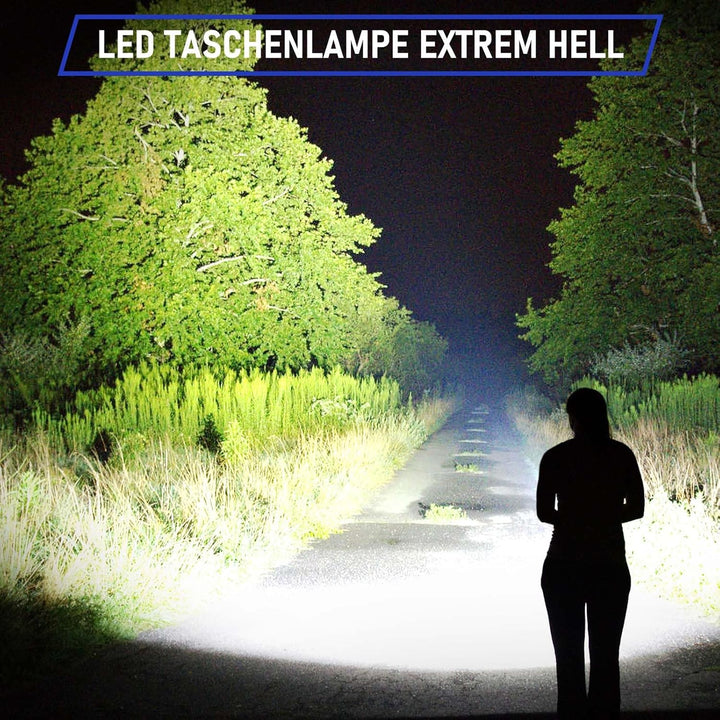 Jayxinli Taschenlampe 500000 Lumen, Aufladbar, Extrem Hell, Starke, Zoombar, 5 Lichtmodi für Camping
