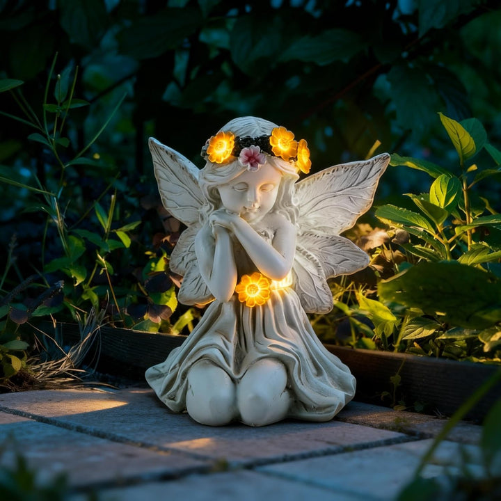 Solar Engel Gartenfiguren mit LED-Licht, Gebetsengel Solarleuchte,Herbstdeko Outdoor, Gartendeko Fig