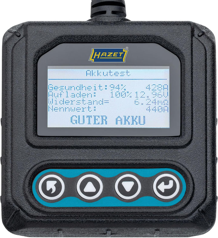 Hazet Batterietester 4650-6, für 12 V Fahrzeugbatterien, mit Polklemmen, Test und Analyse mit LCD Di