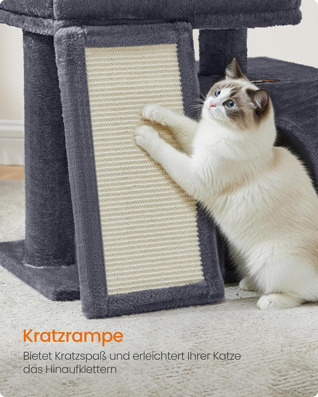 Feandrea Kratzbaum klein, Katzenbaum mit Kratzrampe und grosser Plattform, Katzenkratzbaum mit Höhle
