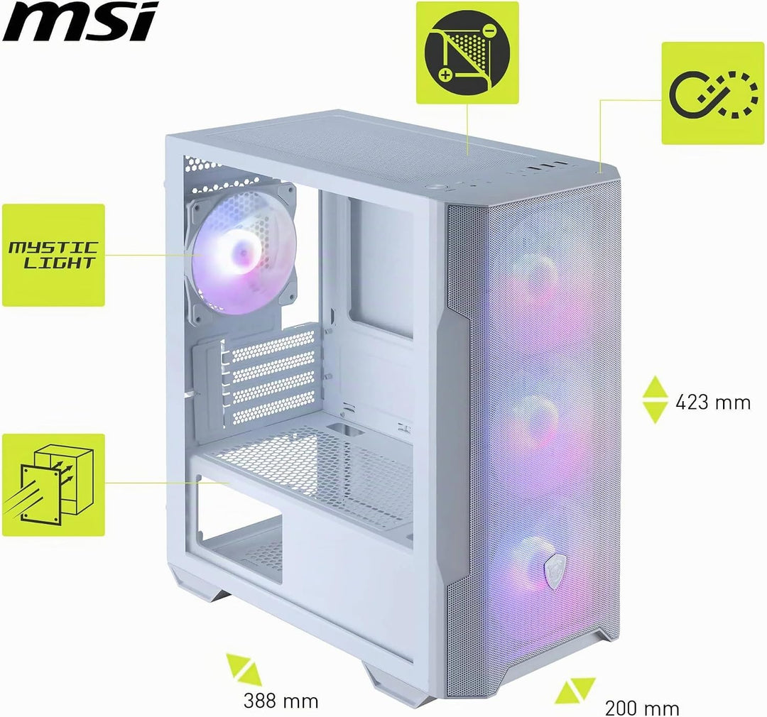 MSI MAG PANO M110R White - Mini-Tower-Gaming-PC-Gehäuse - Unterstützt GPUs mit Einer Länge von bis z