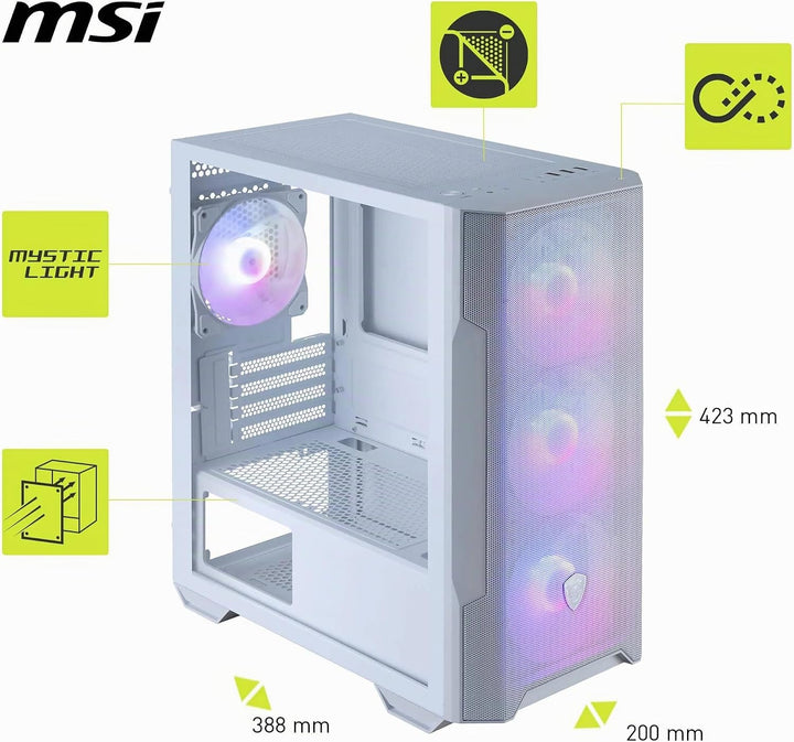 MSI MAG PANO M110R White - Mini-Tower-Gaming-PC-Gehäuse - Unterstützt GPUs mit Einer Länge von bis z