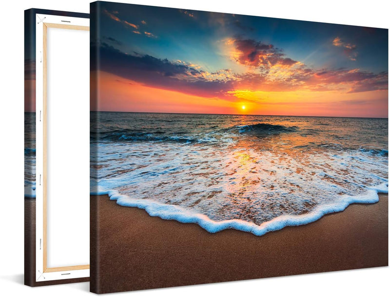 PICANOVA – Bild auf Leinwand Sonnenuntergang am Meer 80x60cm – Leinwandbild – Premium Leinwanddruck