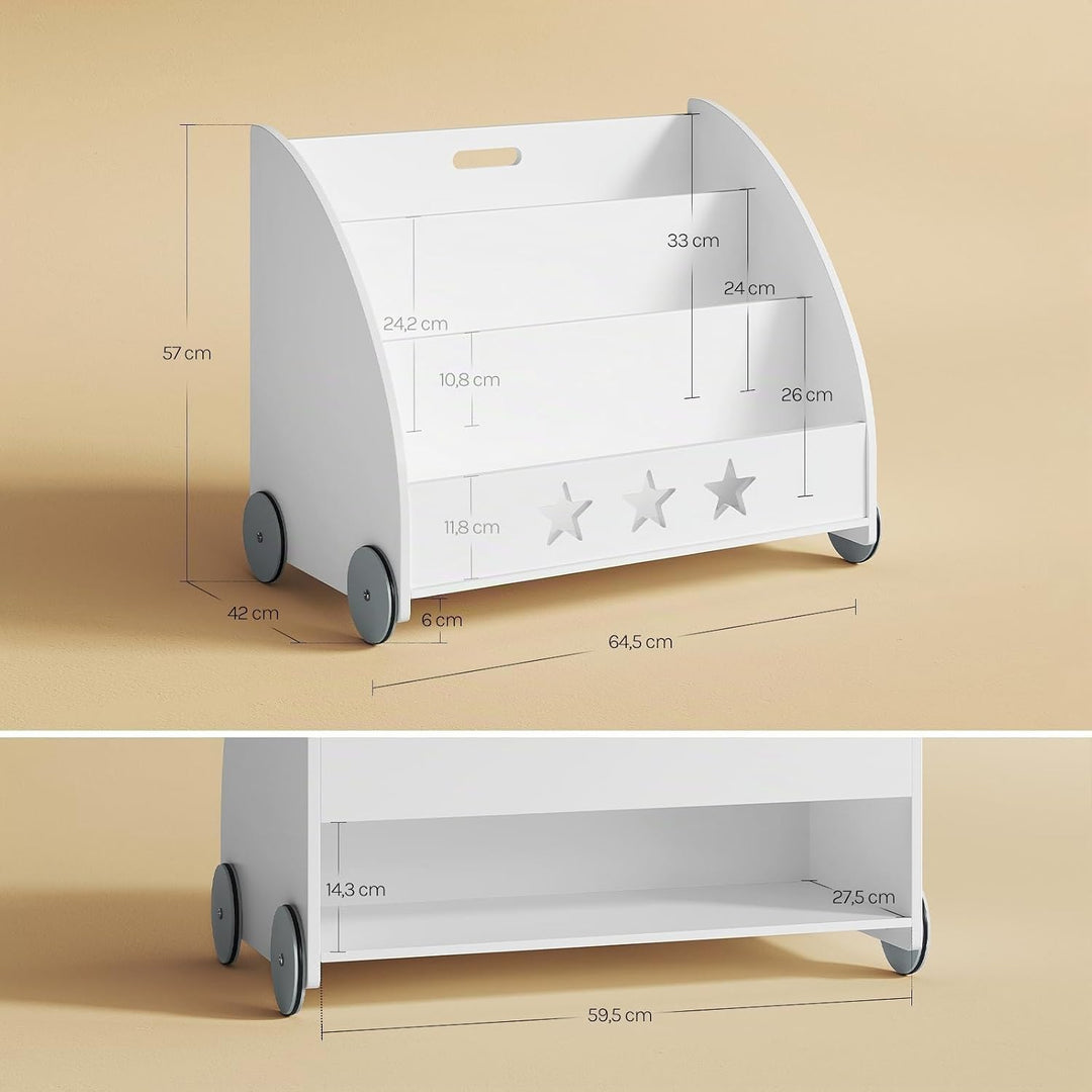 WOLTU KR002 Kinderregal Bücherregal für Kinder, Spielzeugregal mit Räder 3 Regale , Holz Standregal
