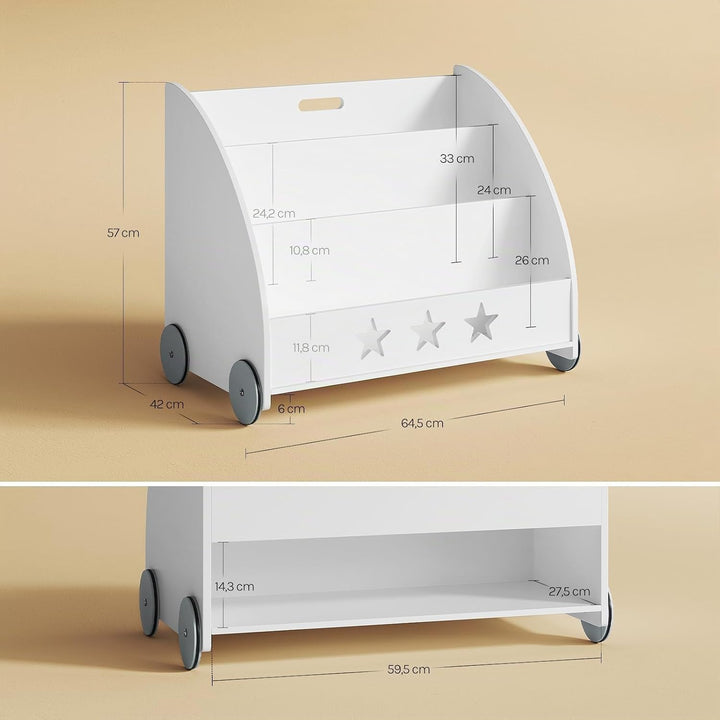 WOLTU KR002 Kinderregal Bücherregal für Kinder, Spielzeugregal mit Räder 3 Regale , Holz Standregal