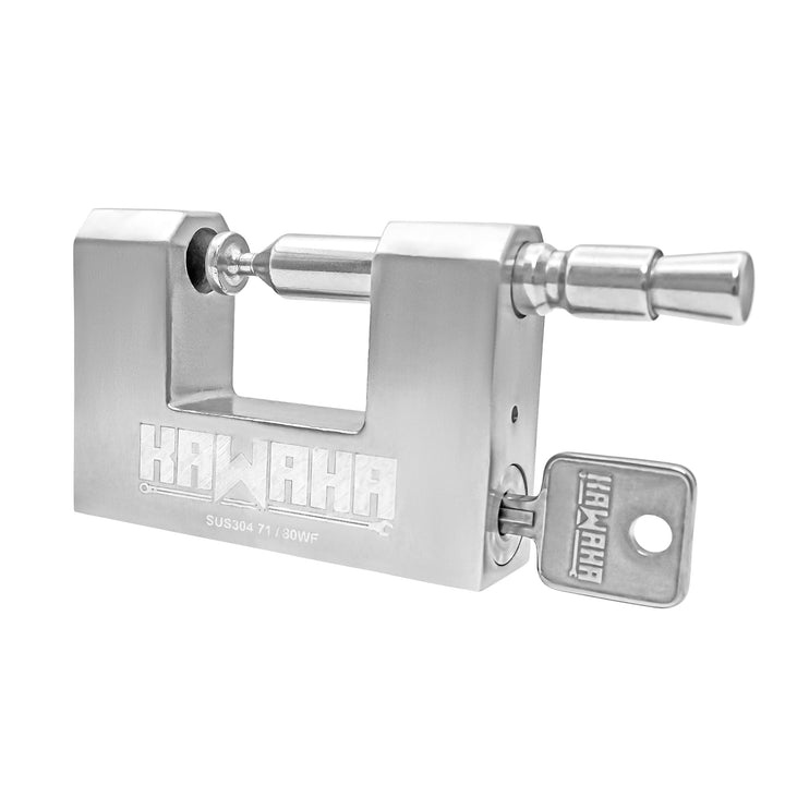 71/80KD-3SK Vorhängeschloss aus Edelstahl, D-förmig, robust, mit Schlüssel für Garagentor, Container