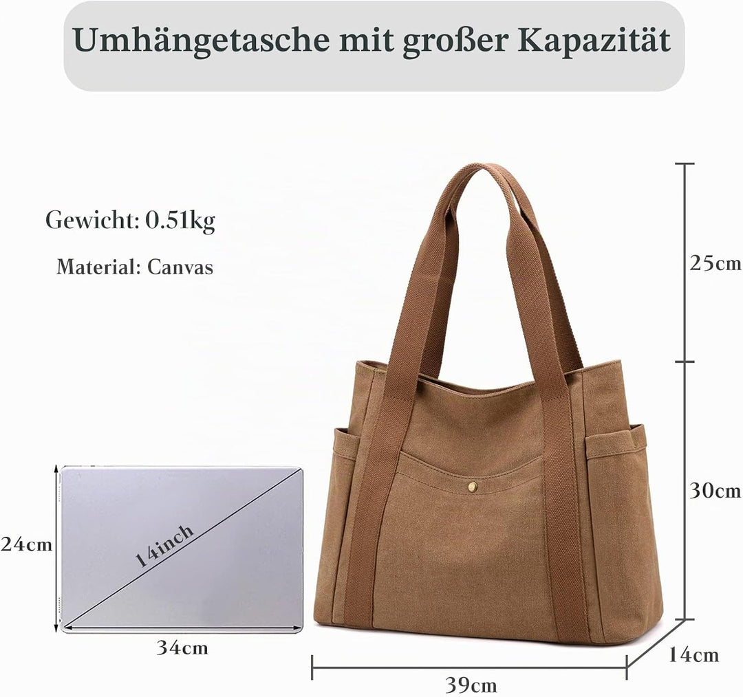 PORRASSO Canvas Schultertasche Einfache Handtasche Damen Tote Bag Mädchen Henkeltasche Strandtasche