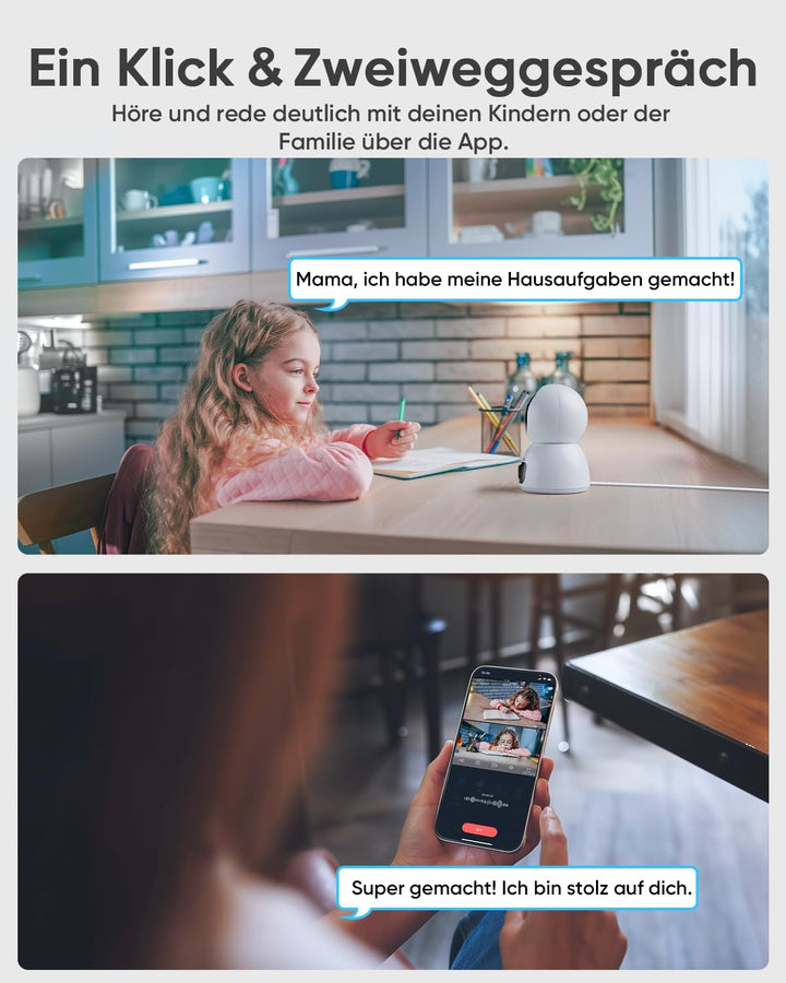 blurams Überwachungskamera Innen, 2K Dual-Objektiv Hundekamera, Kamera Überwachung Innen mit 360° Ab