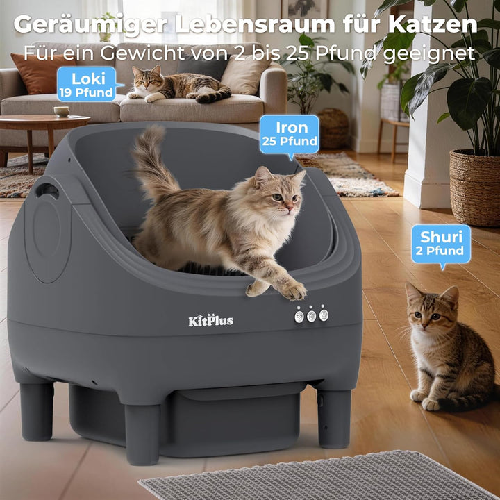 Selbstreinigende Katzentoilette mit App-Steuerung, Extra grosse Kapazität, Geruchsfrei, Automatische