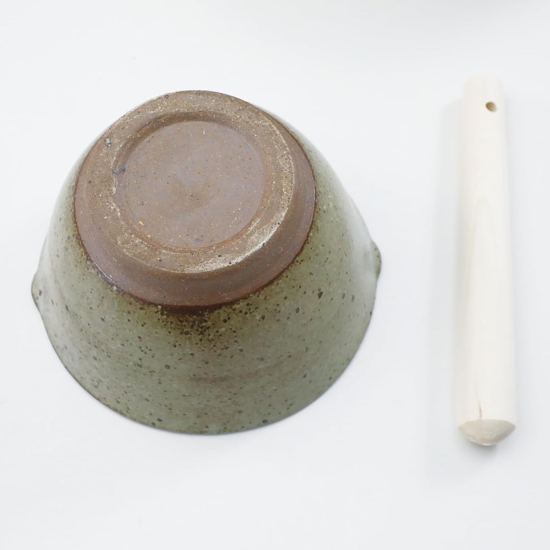 Asayu Japanische Keramik-Mörserschale in Grau mit Holzstössel 160 mm, Hergestellt in Japan, Spülmasc
