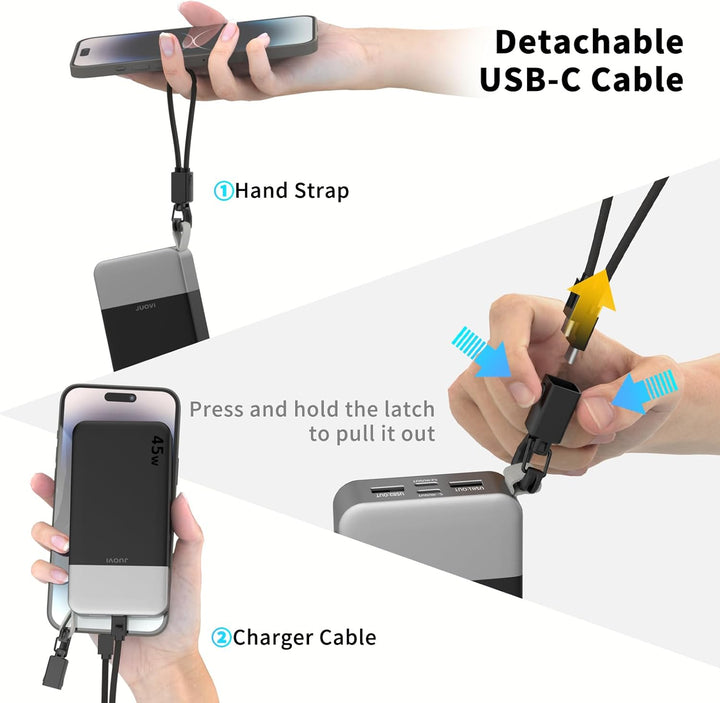 JUOVI Power Bank, 45W 20000mAh Powerbank mit USB C Kabel Schnellladung | Grosse Externe Handyakkus m