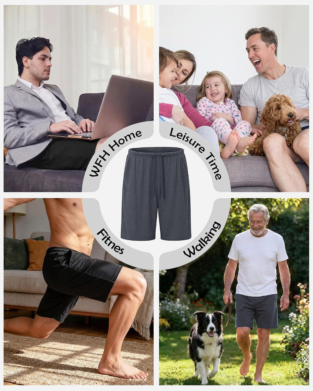 Chalier Cozy 2er Pack Pyjamahose Herren Kurz Modal Schlafanzughose Weich Verstellbare Taille, Beidse