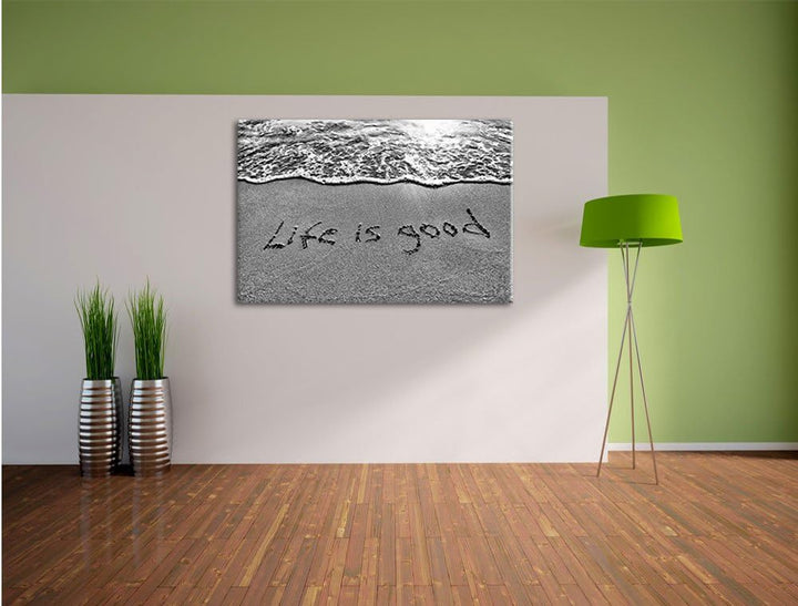 Pixxprint Sand Life is Good / 100x70cm Leinwandbild bespannt auf Holzrahmen/Wandbild Kunstdruck Deko