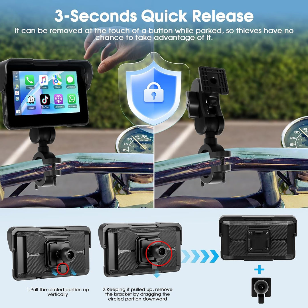 Motorrad-Navigation Mit Wireless Apple Carplay Android Auto, 5-Zoll HD Touchscreen Portables Autorad